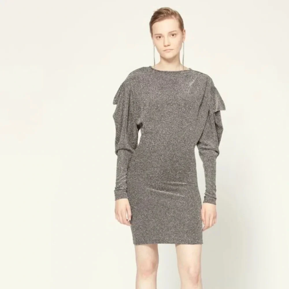 Isabel Marant Waden Stretch Metallic Silver Mini Dress Size 36/US 6 - Picture 2 of 9